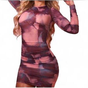 Oh Polly Pink and Purple Long Sleeve Dress Size 8